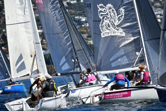 Close-up action of an SB20 start today - SB20 Tasmanian State Championship © Jane Austin